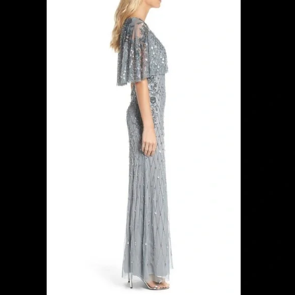 Brand new Adrianna Papell embroidered capelet gown